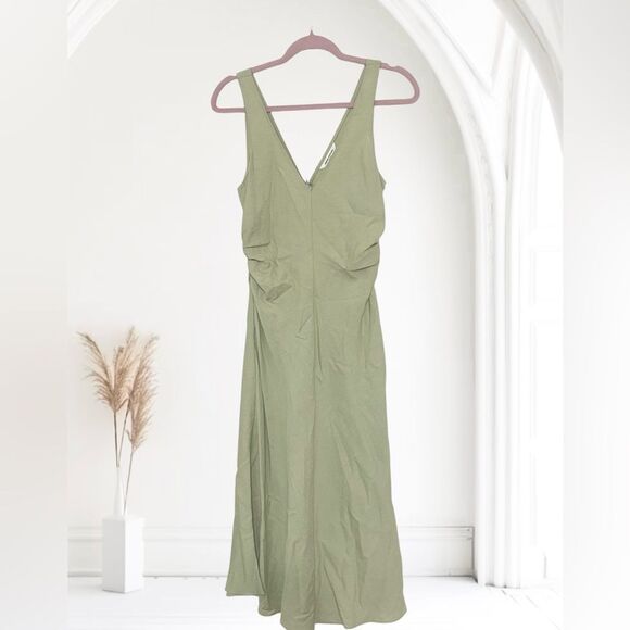 AMANDA UPRICHARD Dress Linen Sabal Midi V Neck A-Line Sleeveless Green S - Picture 5 of 9